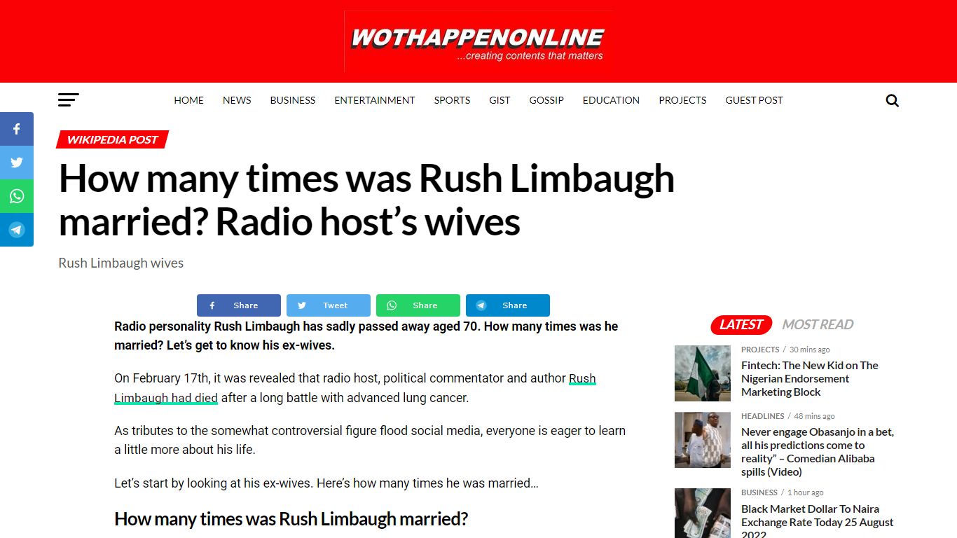 How many times was Rush Limbaugh married? Radio host’s wives