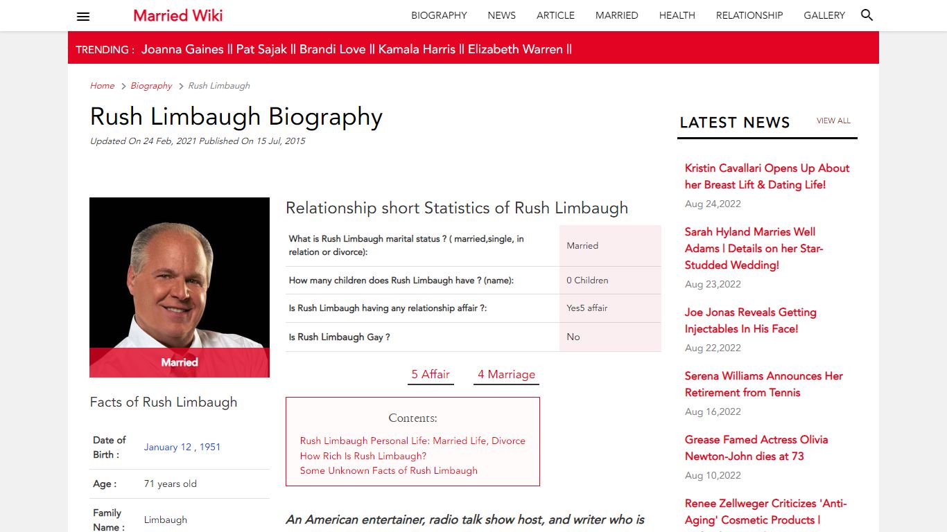 Rush Limbaugh Biography- Married and Divorce Four Times; Who Is His ...